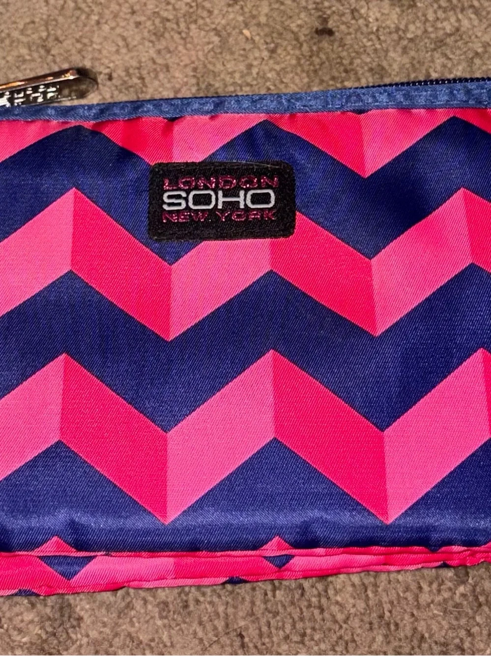 London Soho Chevron Makeup Pouch - Red & Black